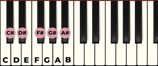 all notes on the piano with labels sharps
